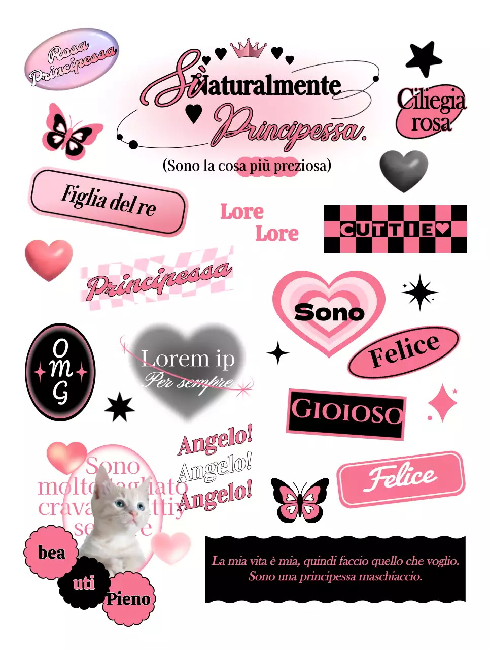 Design di testo con elementi concettuali teenager neri e rosa