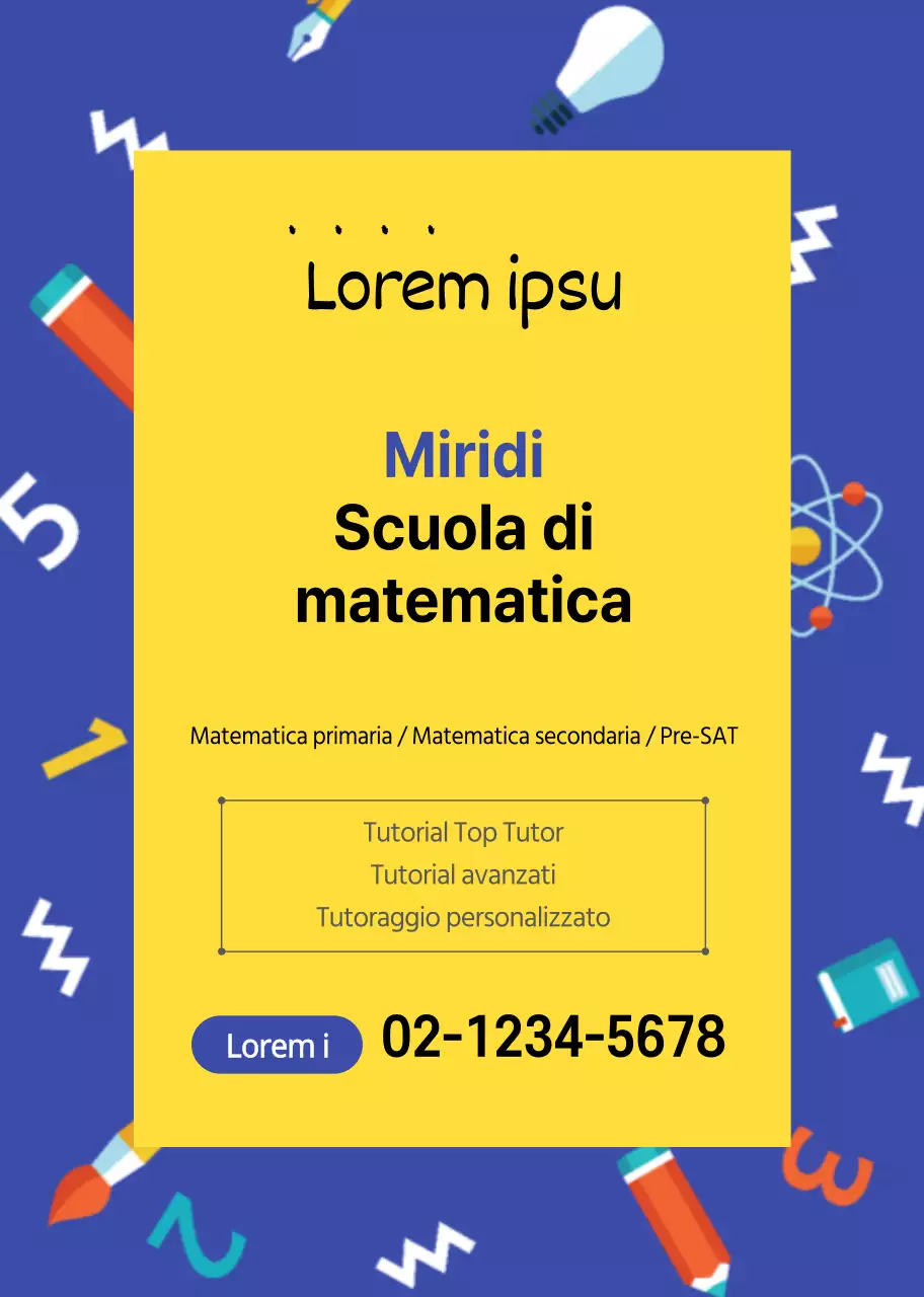 Modello di illustrazione di una finestra blu che promuove una scuola di matematica