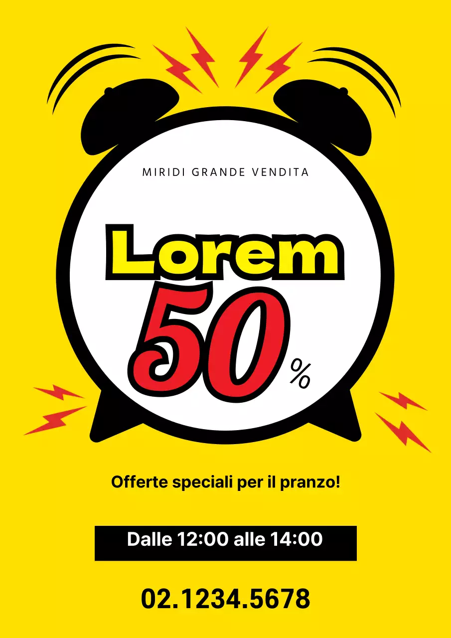 Un semplice volantino giallo che promuove un evento di vendita a tempo