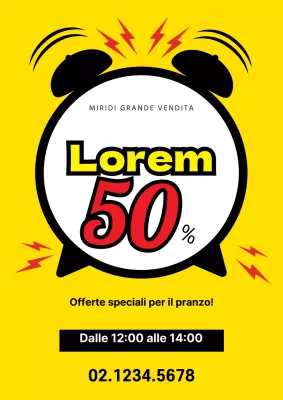 Un semplice volantino giallo che promuove un evento di vendita a tempo