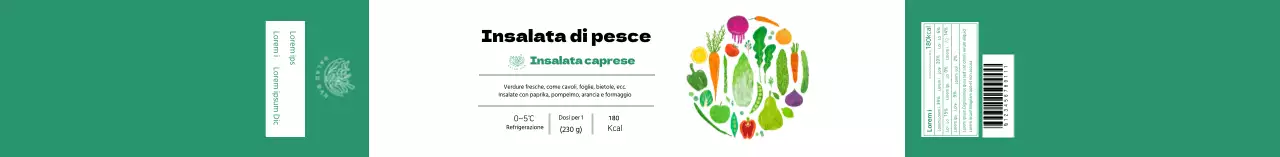 Etichetta di insalata caprese illustrata bianca verde