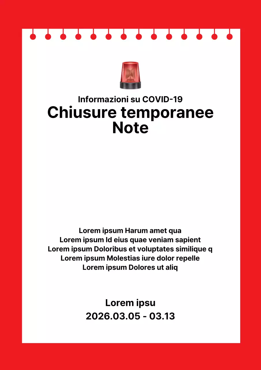 Un semplice avviso di chiusura temporanea in rosso con NotesConcept