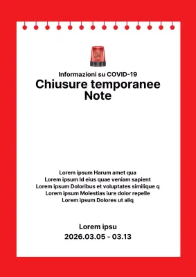 Un semplice avviso di chiusura temporanea in rosso con NotesConcept