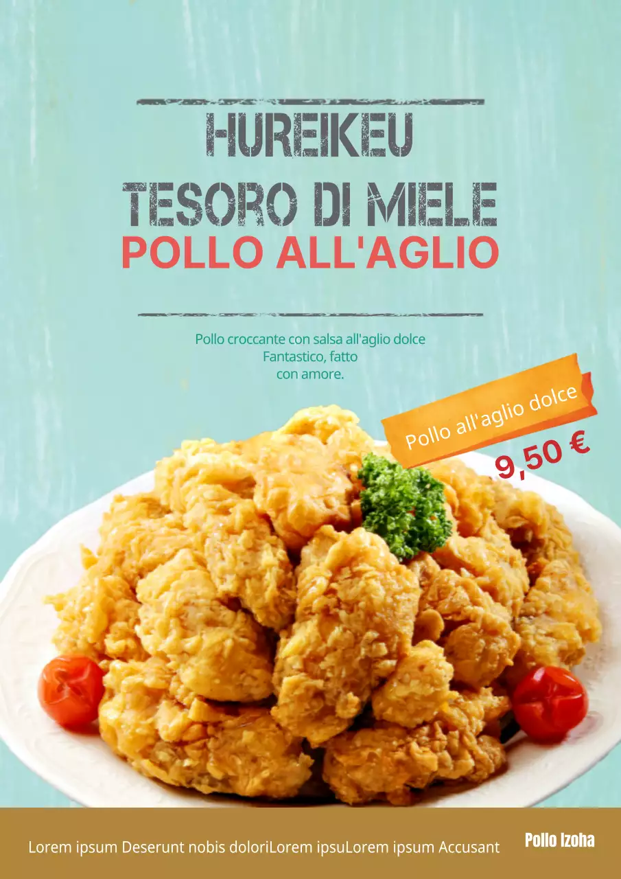 Promozione di un nuovo menu con una foto di karaage color menta