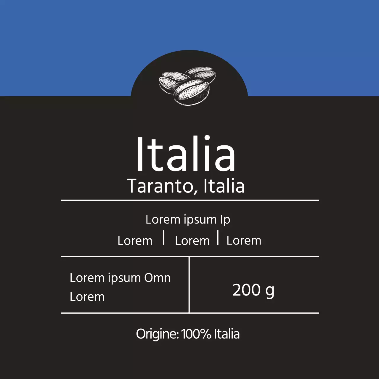 Etichetta illustrata blu del caffè in grani