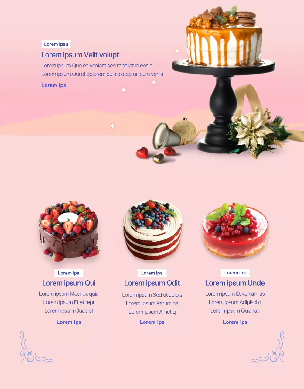 Omaggio in pre-ordine di una torta con un simpatico design di cartolina in un brillante blu oltremare