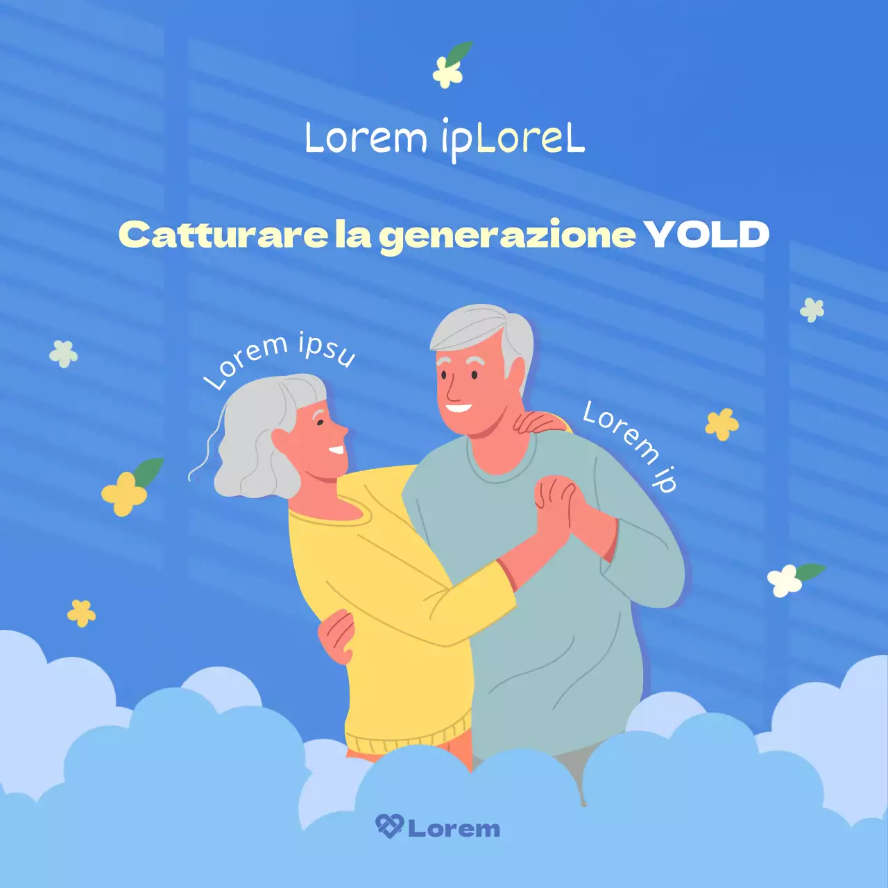 Un biglietto illustrato pulito con sfondo blu e azzurro per comunicare informazioni alle giovani generazioni.