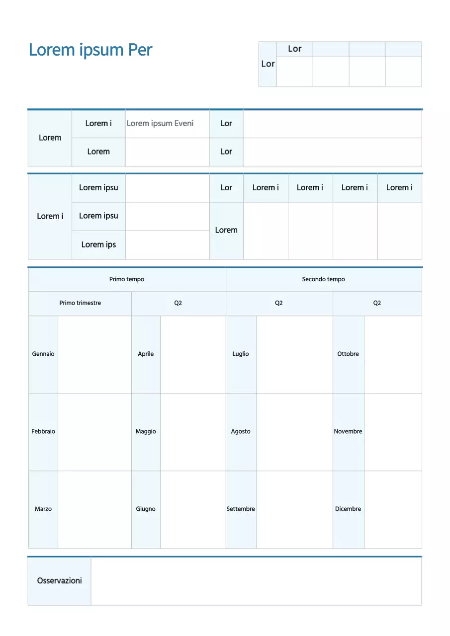 Documentazione semplice del rapporto trimestrale di profitto e perdita Blue