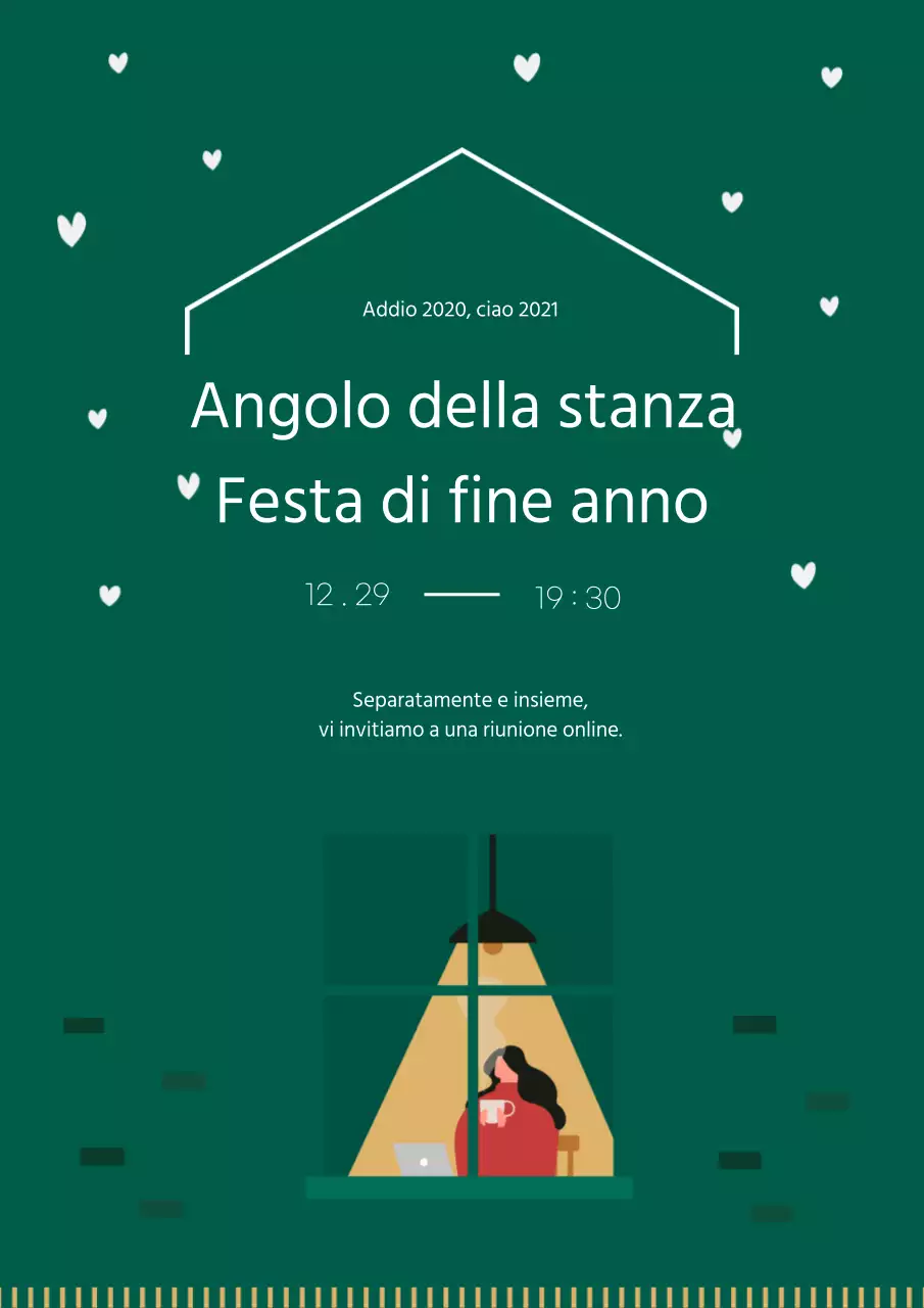 Poster illustrato per la festa di fine anno con sfondo verde
