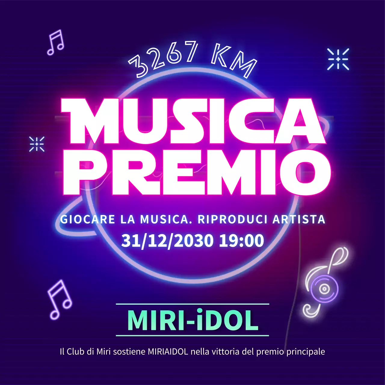 Il contenuto del Music Award, illuminato al neon, di colore blu