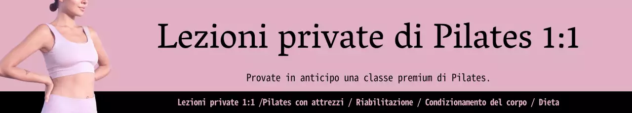 Reclutamento di una classe di Pilates su sfondo rosa