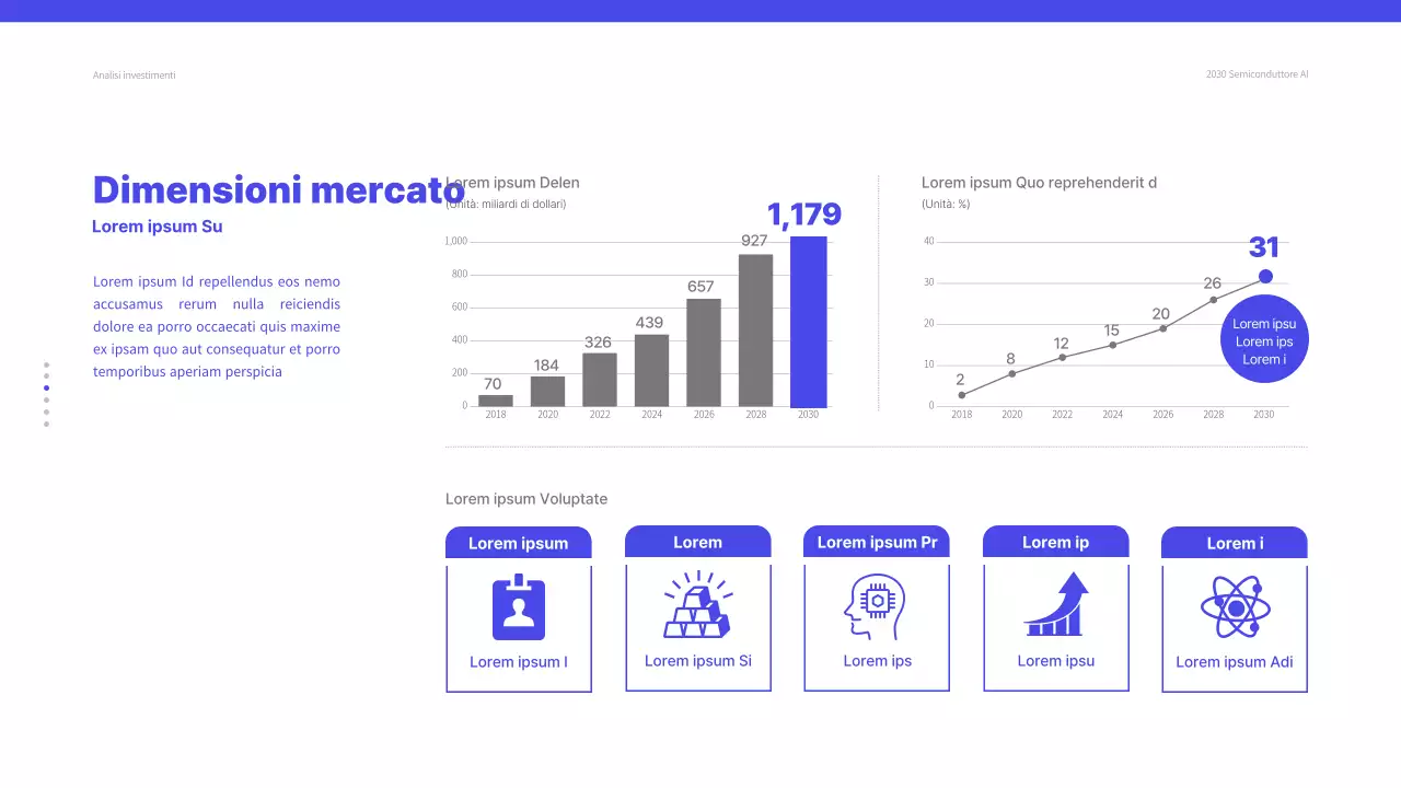 Un tema di analisi degli investimenti pulito e blu