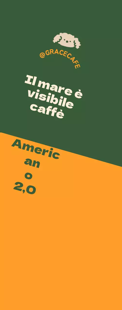 Una simpatica guida al menu e promozione in stile logo di un caffè verde e arancione.