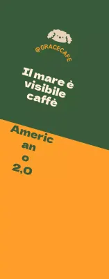 Una simpatica guida al menu e promozione in stile logo di un caffè verde e arancione.