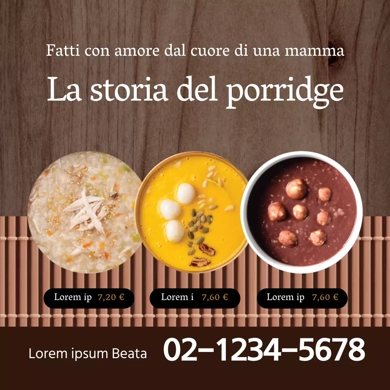 Etichetta ordinata del menu del ristorante con enfasi fotografica marrone