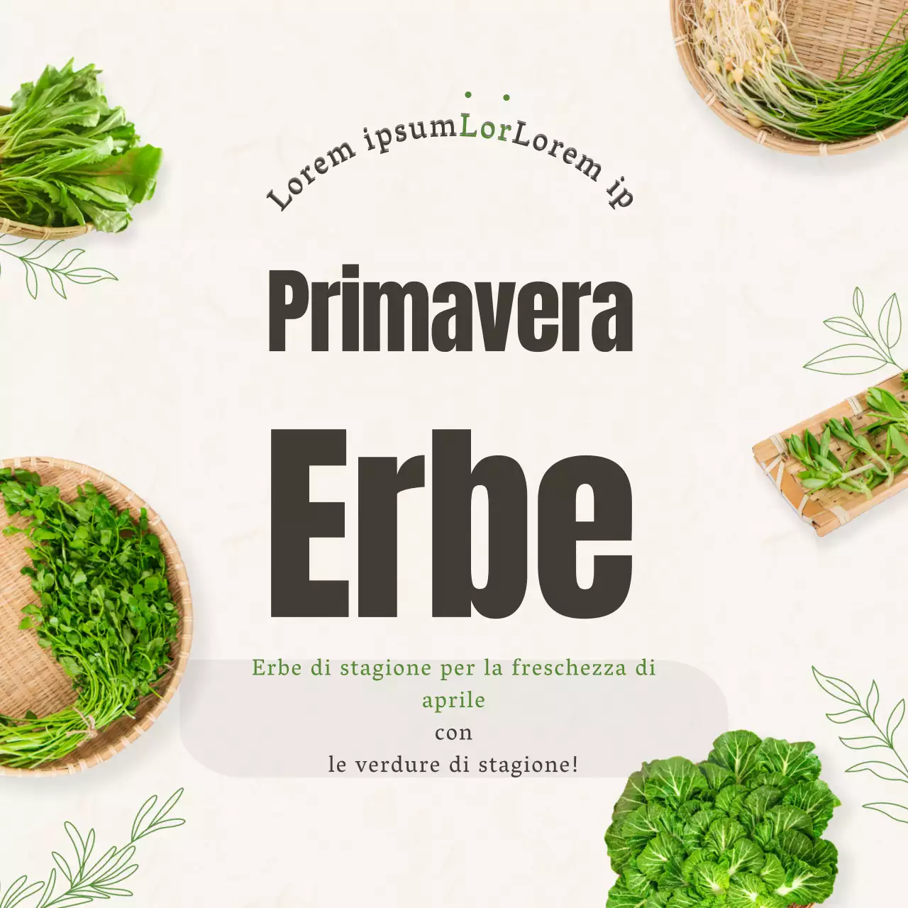 Un tema primaverile a base di erbe nei toni del beige e del verde