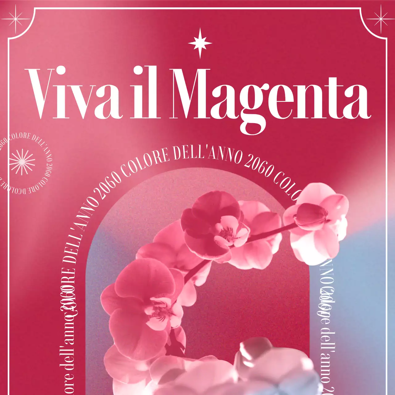 Presentazione del colore dell'anno con un'illustrazione floreale sfumata in Viva Magenta