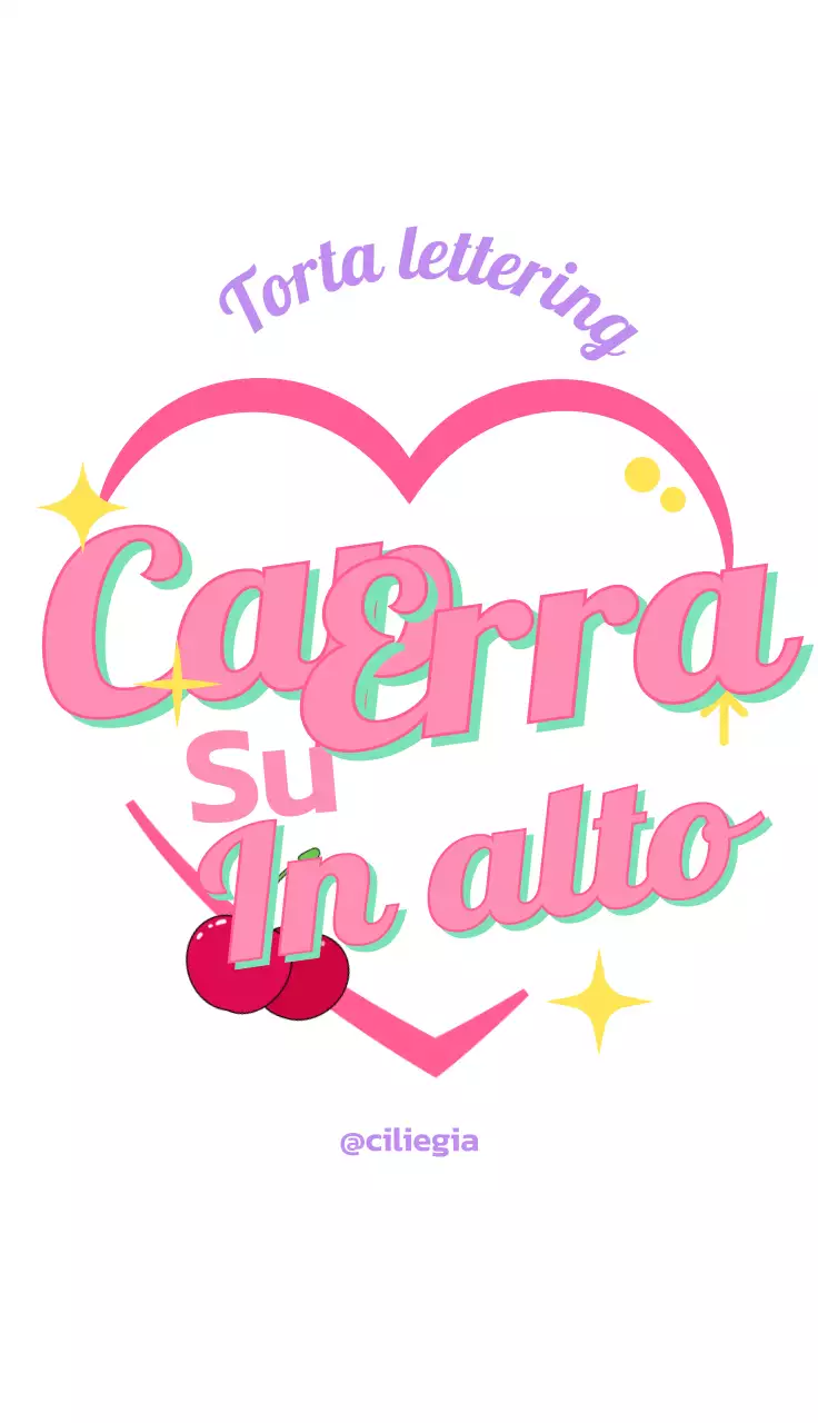 Negozio di dolciumi in stile teenager con illustrazioni di cuori e ciliegie viola e rosa