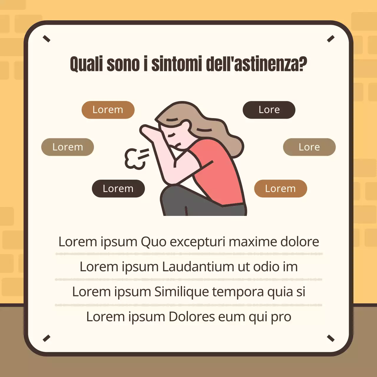 Simpatica illustrazione gialla e marrone dei sintomi dell'astinenza da fumo