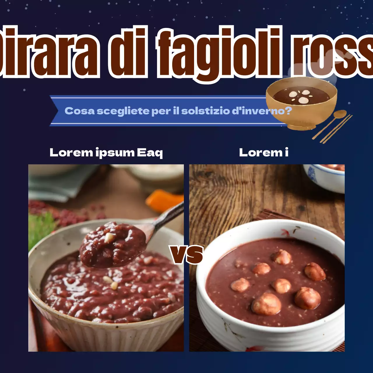 Porridge di fagioli rossi del solstizio d'inverno con concetto di cielo notturno innevato nei toni del blu scuro.