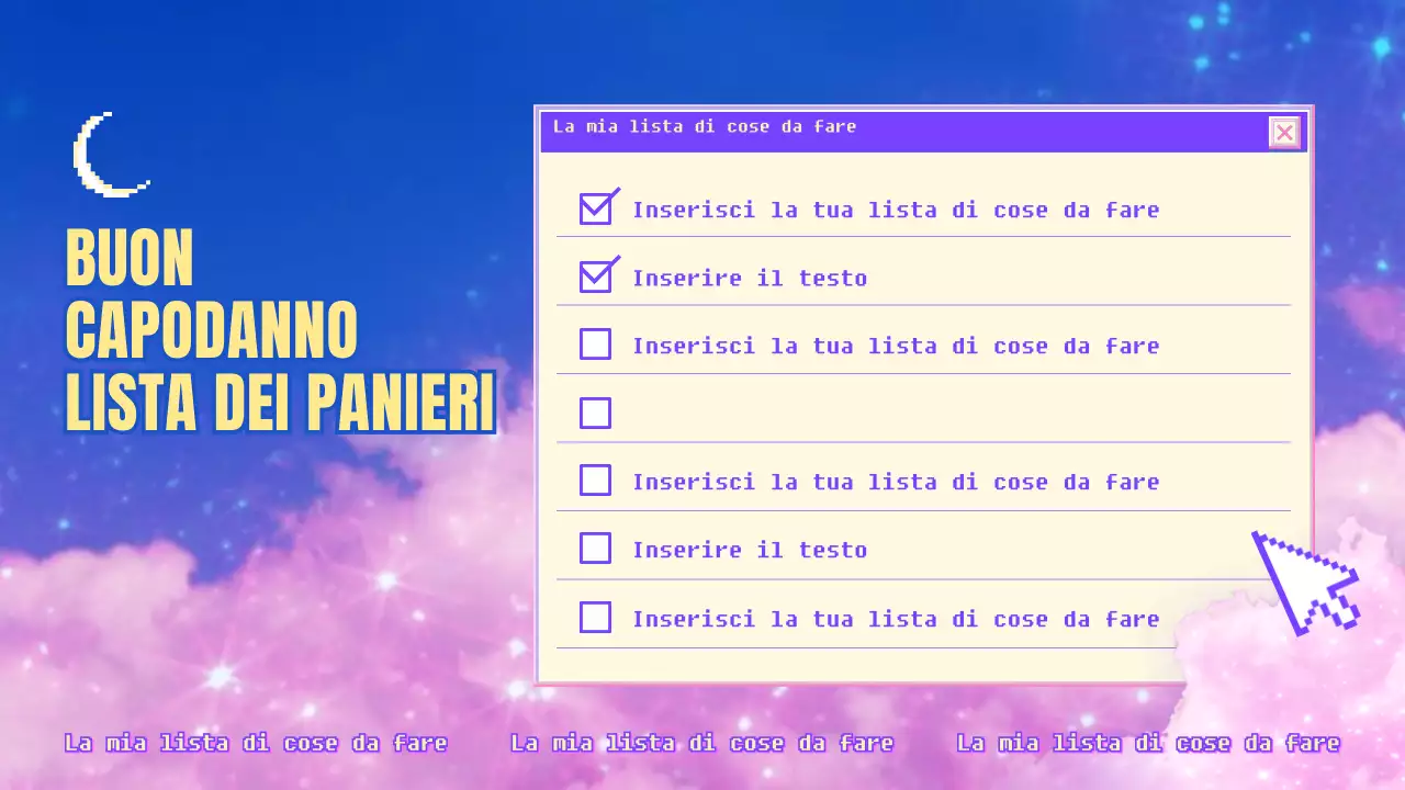Una sognante lista di cose da fare per l'anno nuovo in viola e rosa