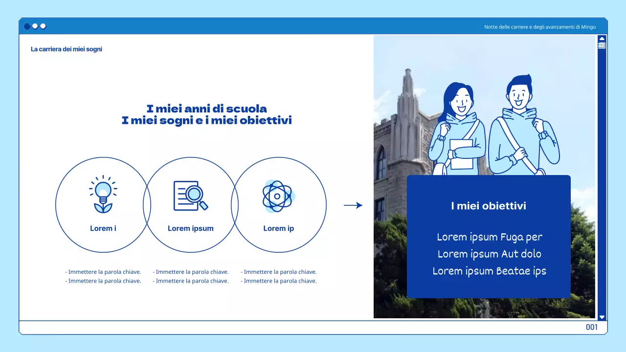 Presentazioni universitarie in tema di browser blu