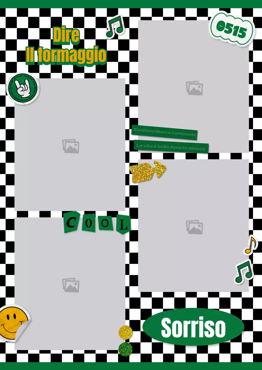 Cornice per foto in quadricromia ispirata agli adesivi kitsch in verde e giallo