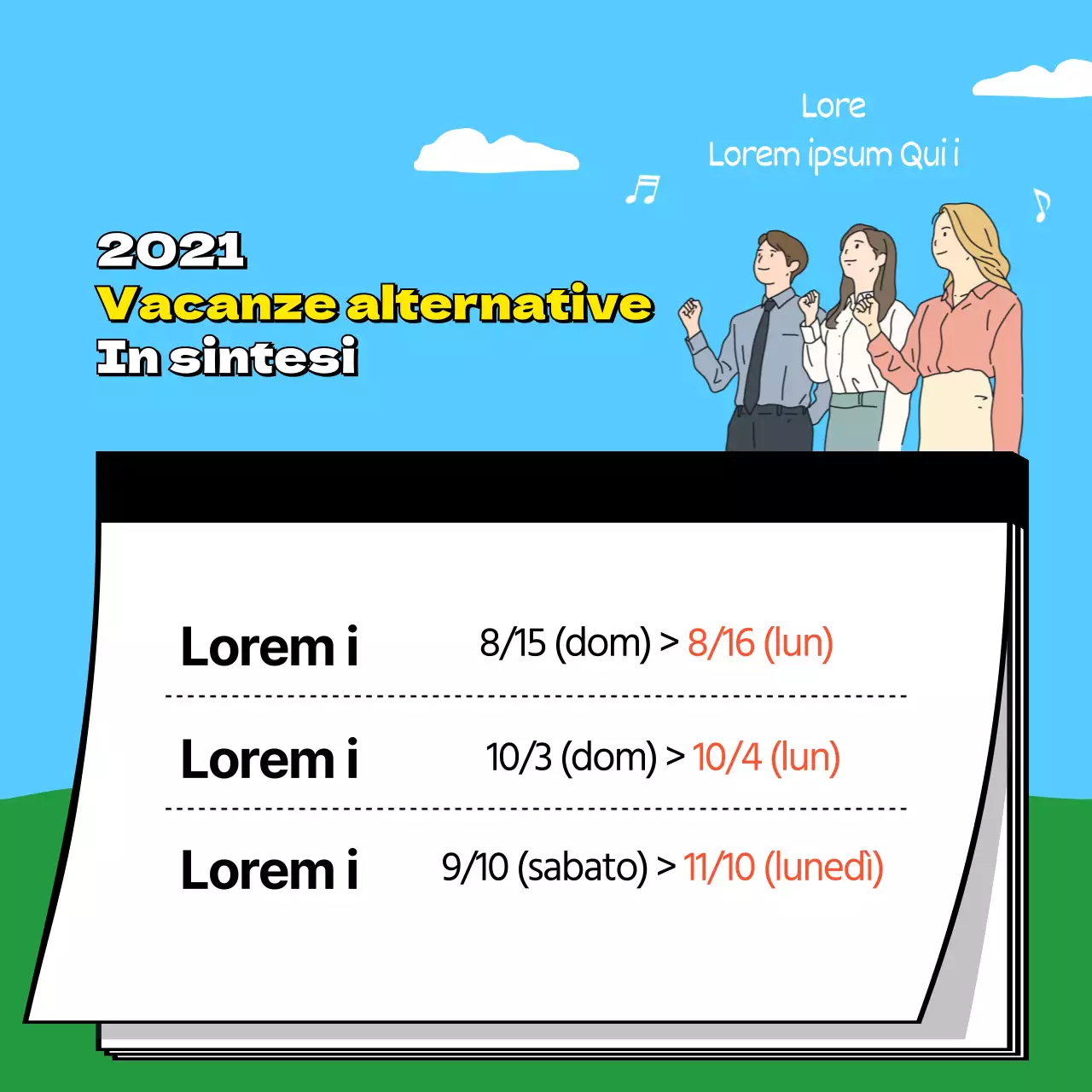 Festività alternate a colpo d'occhio con illustrazioni in giallo e nero evidenziate sul blocco note