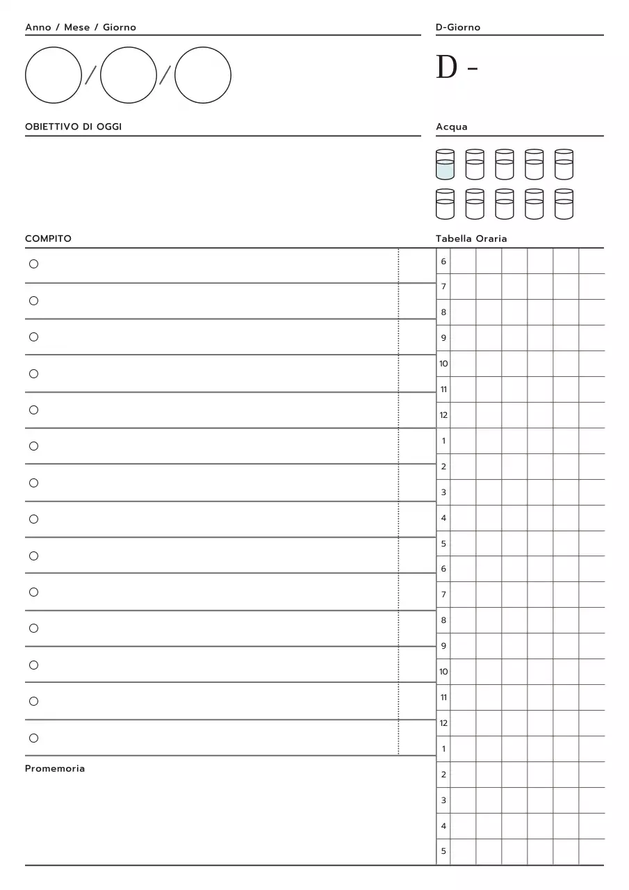 Semplice agenda giornaliera in bianco