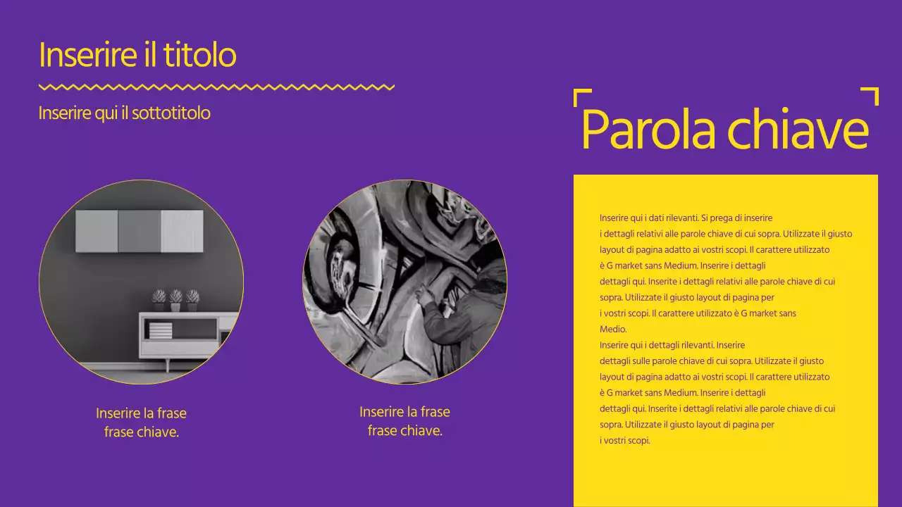 Una presentazione forte e pulita in giallo e viola