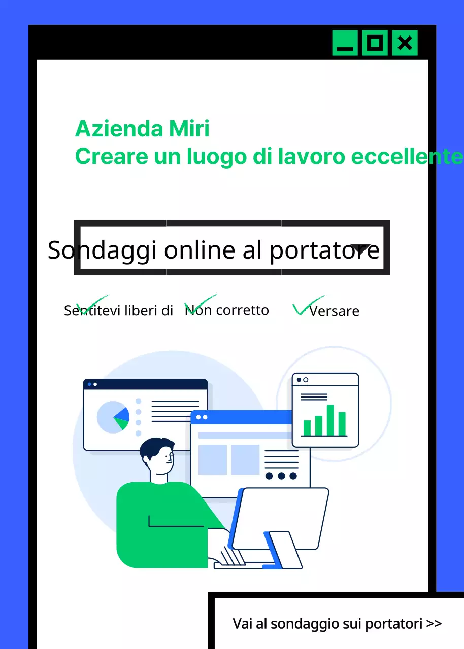 Concetto di finestra Internet dai toni blu Creare un buon posto di lavoro Sondaggio online al portatore