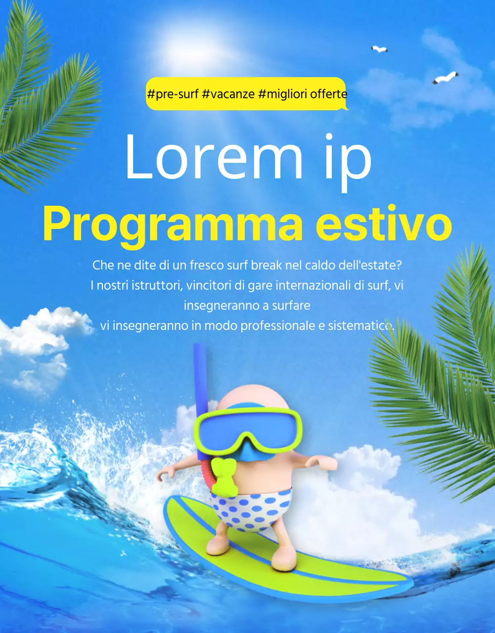 Dettagli del surf in blu e giallo