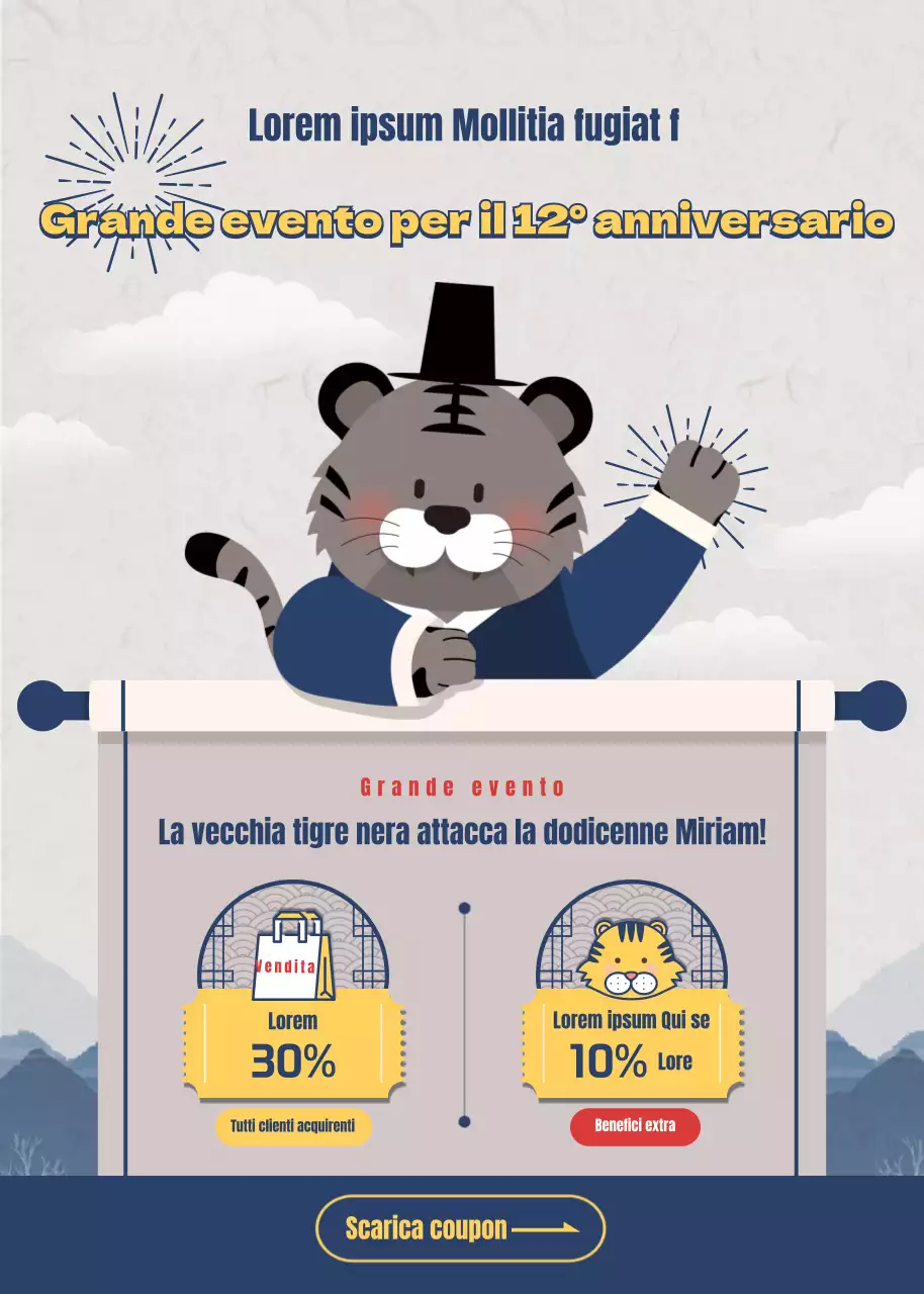 Tigre nera in evento blu navy e giallo