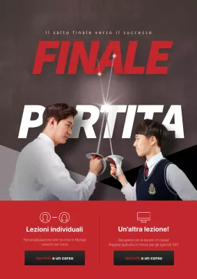 Promozione di una scuola con l'immagine di un ragazzo in rosso e grigio