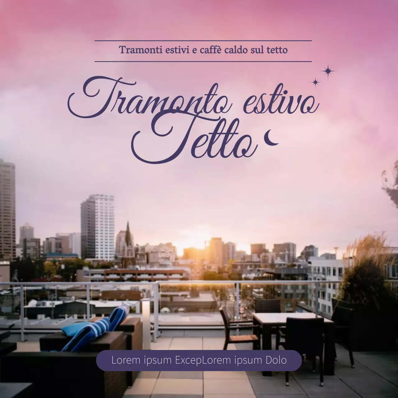 Rooftop caffè evento di sconto con viola estate tramonto emoji foto sfondo