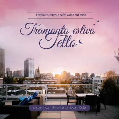 Rooftop caffè evento di sconto con viola estate tramonto emoji foto sfondo