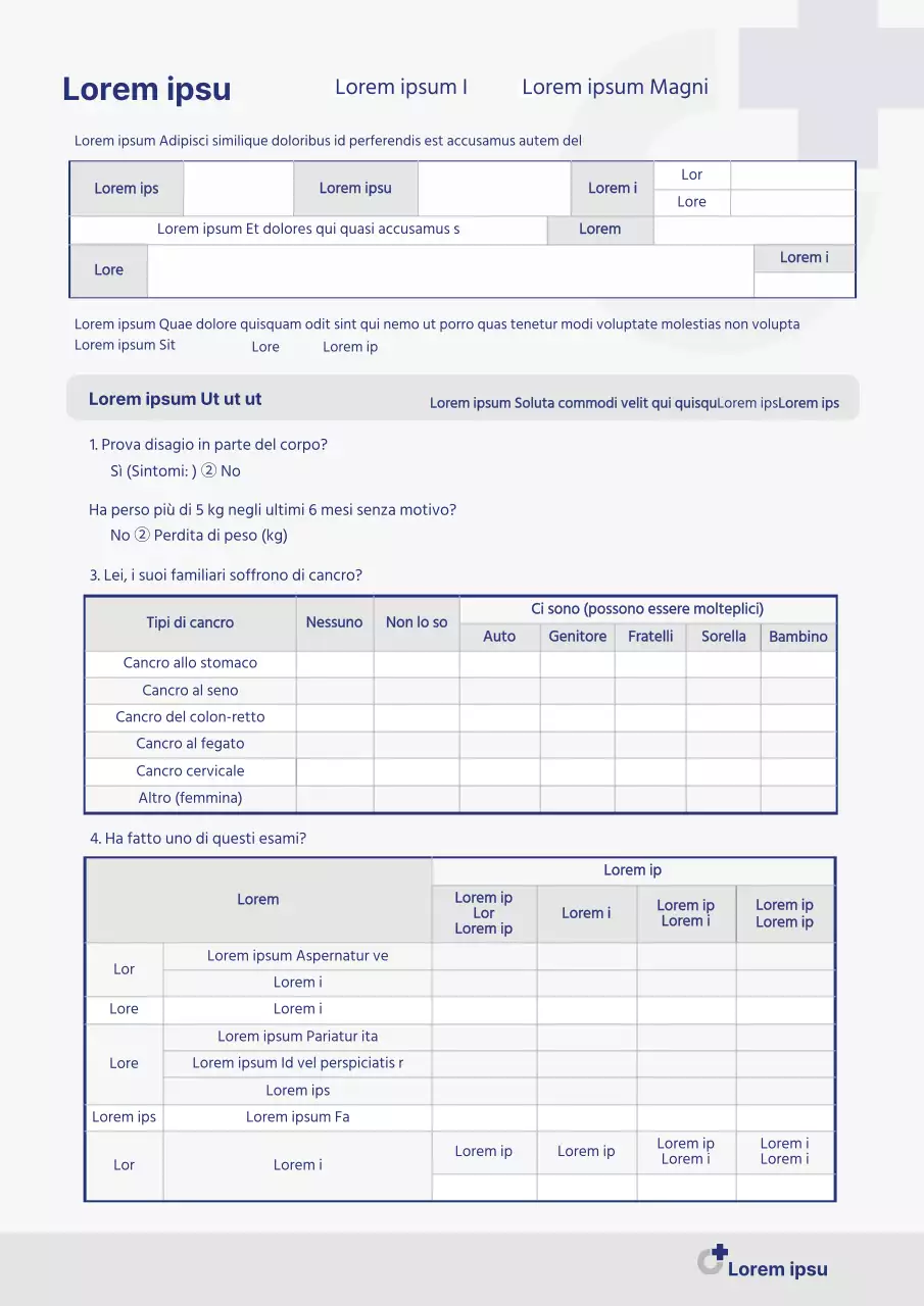 Questionario di screening del cancro grigio e blu navy