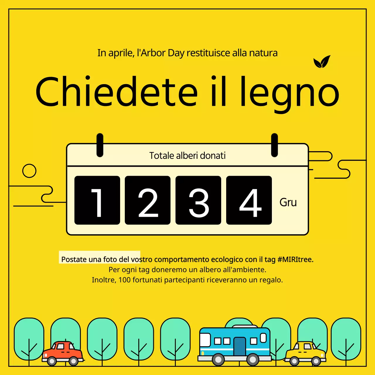 Evento di donazione di alberi per l'Arbor Day con un concetto di illustrazione dalla linea pulita su sfondo giallo