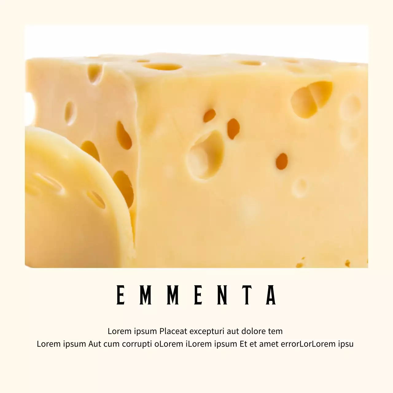 Quadrato di descrizione del marchio del formaggio con semplice sfondo pastello