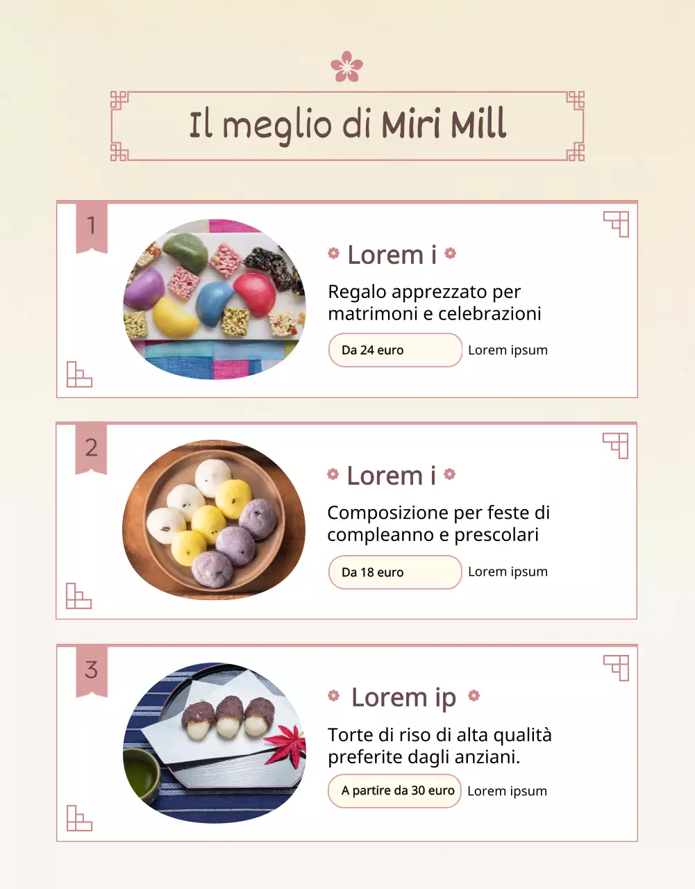 Torta di riso rosa tradizionale moderna pagina di dettaglio