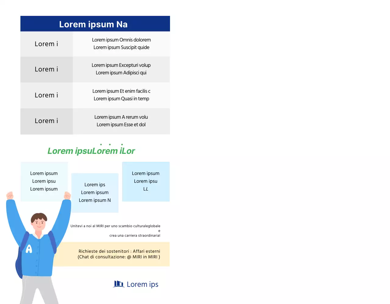 Una semplice promozione per i sostenitori dell'università con testo e illustrazioni in blu navy.