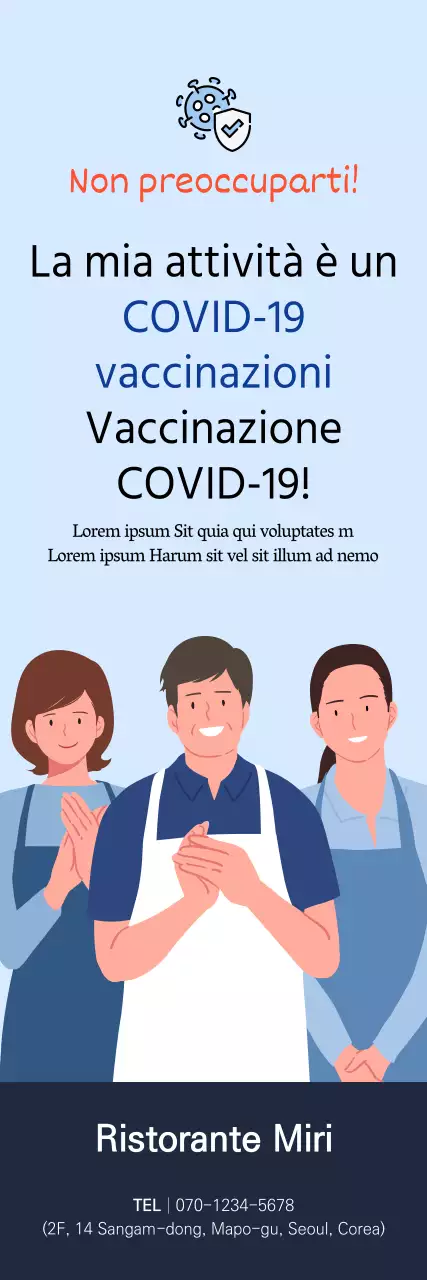 Striscione di vaccinazione contro il coronavirus con illustrazione in blu