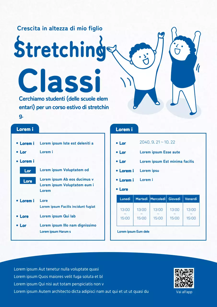 Corso di stretching estivo illustrato in bluDocumentazione