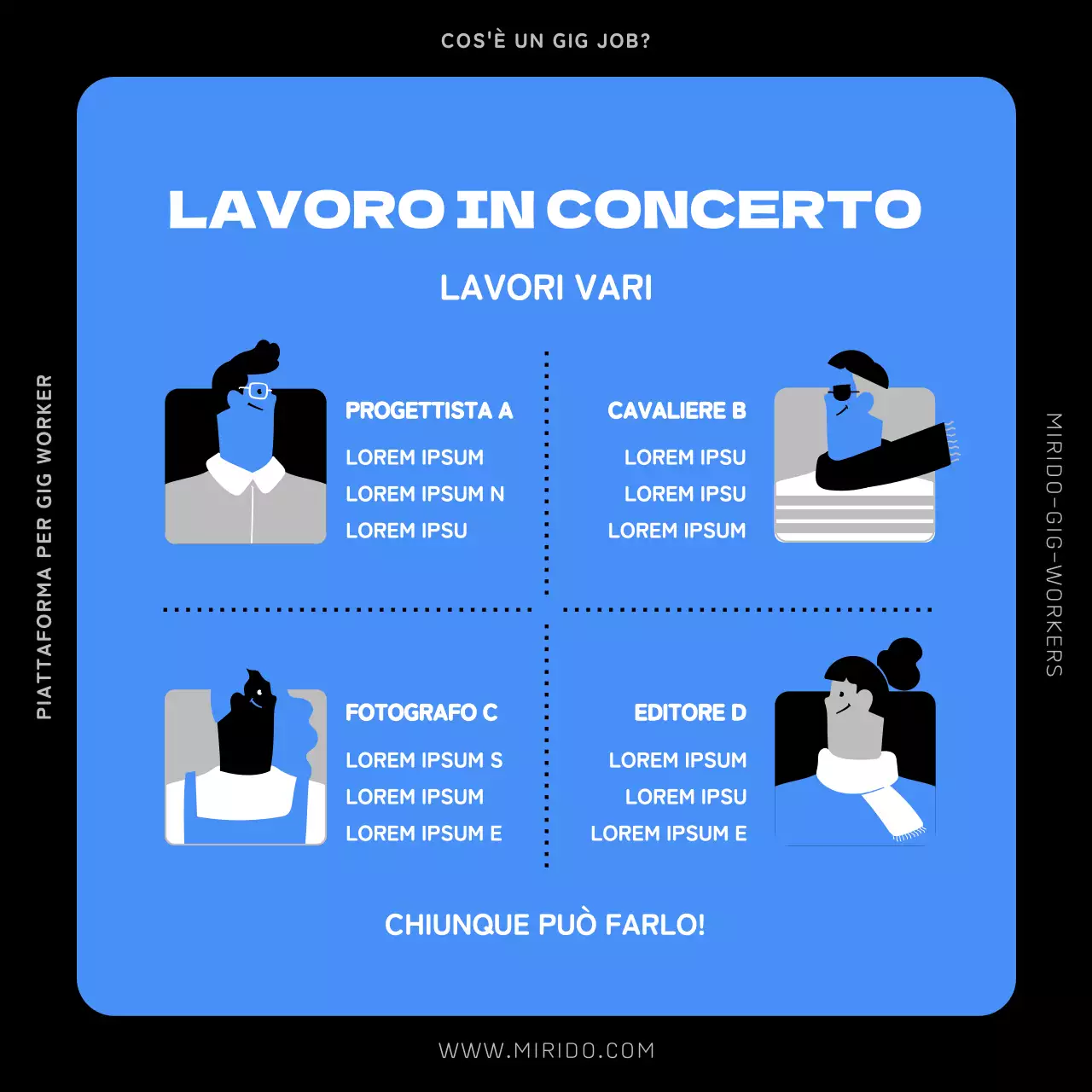 Illustrazione di persone blu e nere Introduzione ai lavoratori in nero