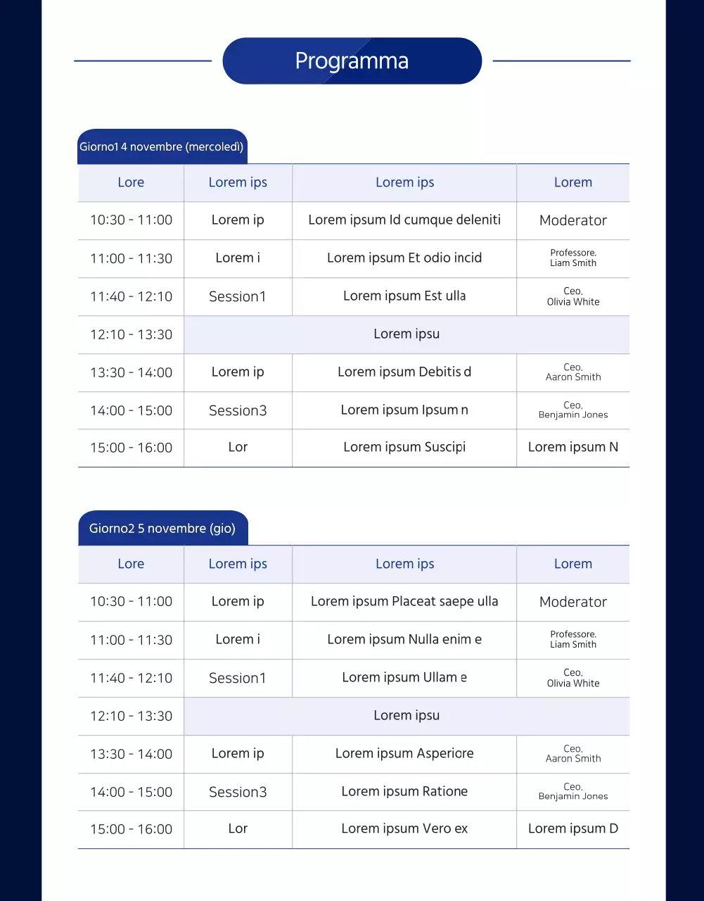 Pagina dei dettagli della conferenza globale in blu