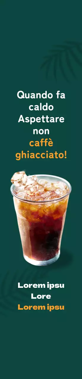 Iced Americano Cafe evento con ombra di palma su sfondo verde