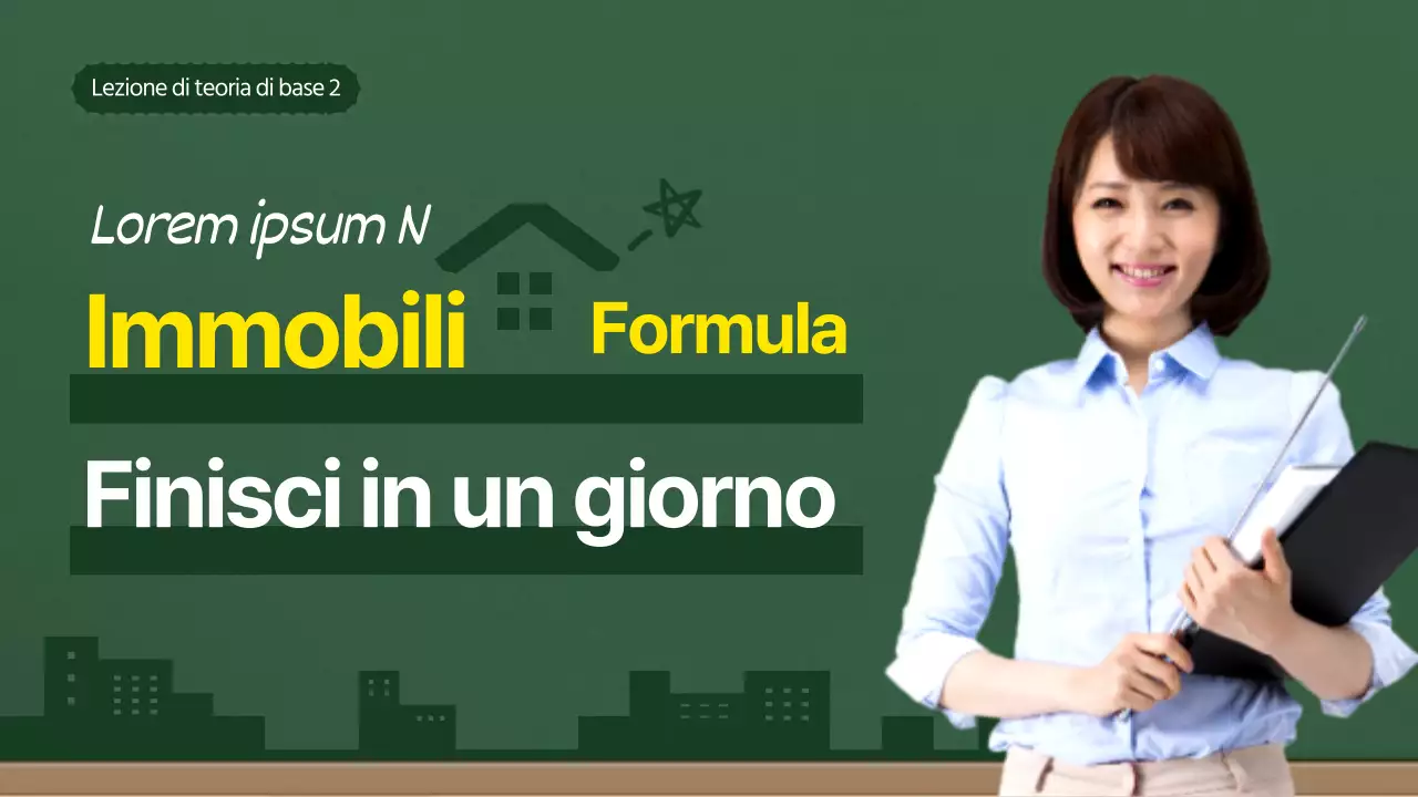 Lezione di costruzione immobiliare in una cornice di lavagna verde e gialla