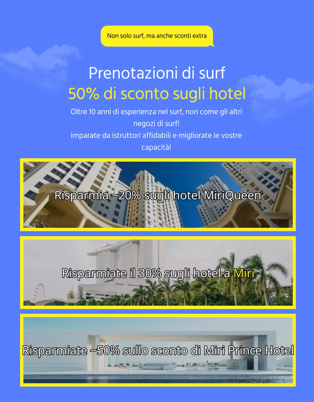 Dettagli del surf in blu e giallo