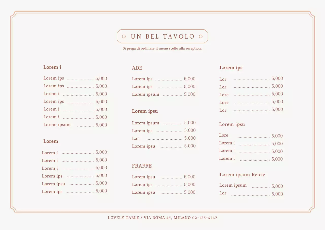 Menu del caffè moderno