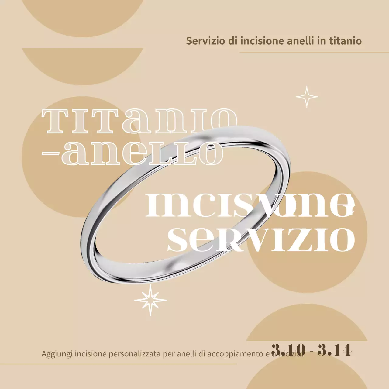 Incisione gratuita su questo moderno anello in titanio nei toni del beige